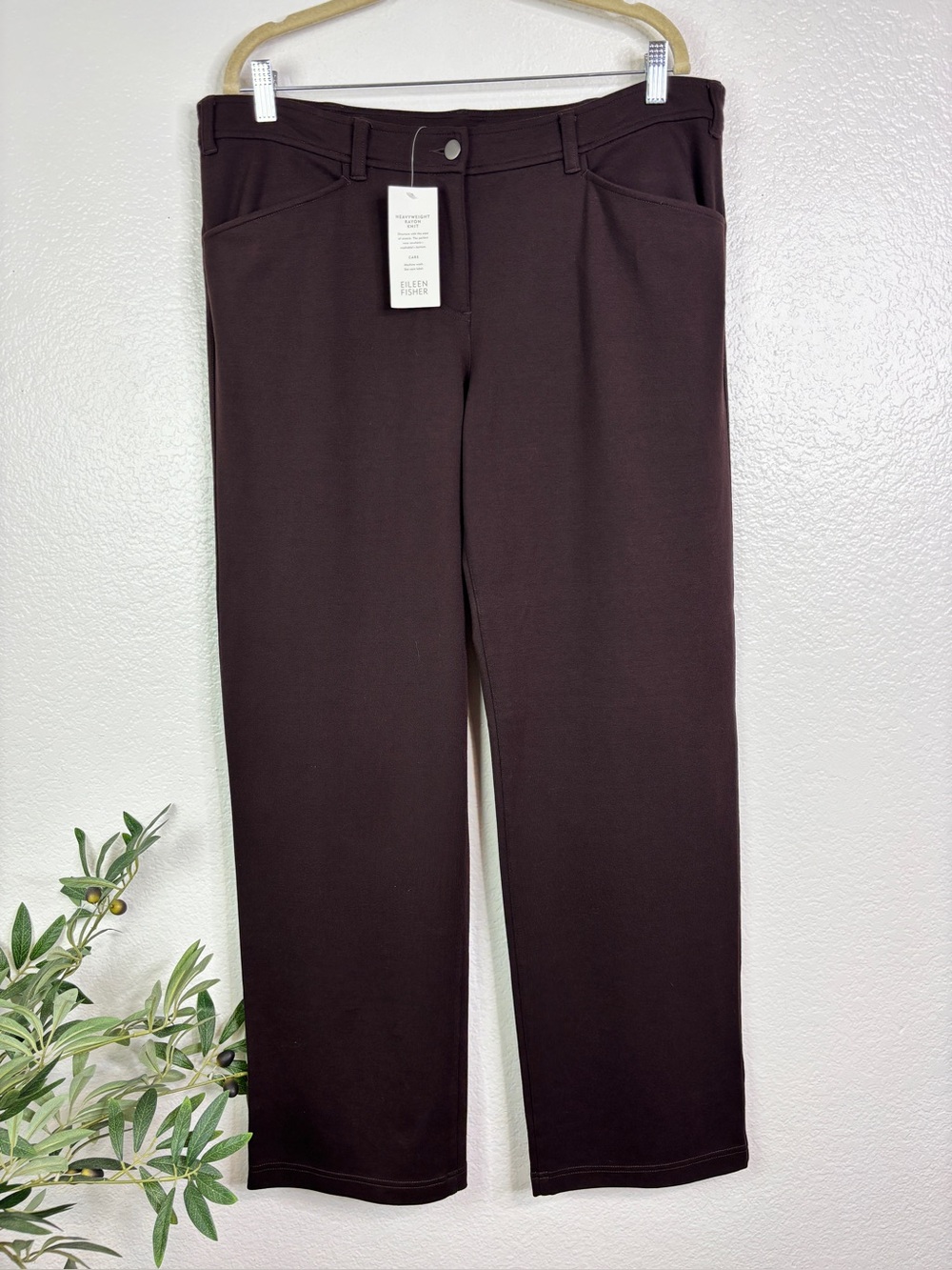 NWT EILEEN FISHER Heavyweight Rayon Knit Straight Jean in Chocolate Size L